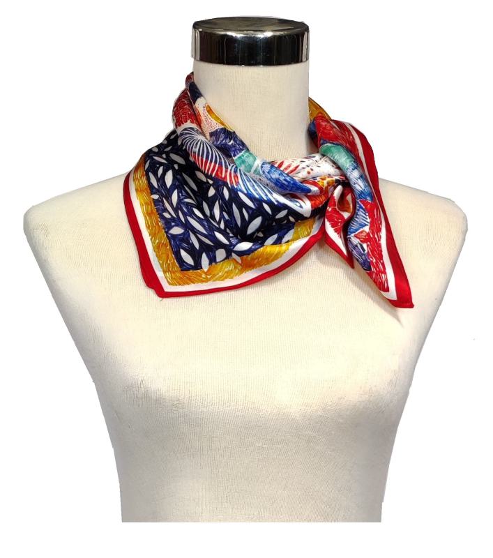 Foulard Shawl Silk Satin Red White Blue